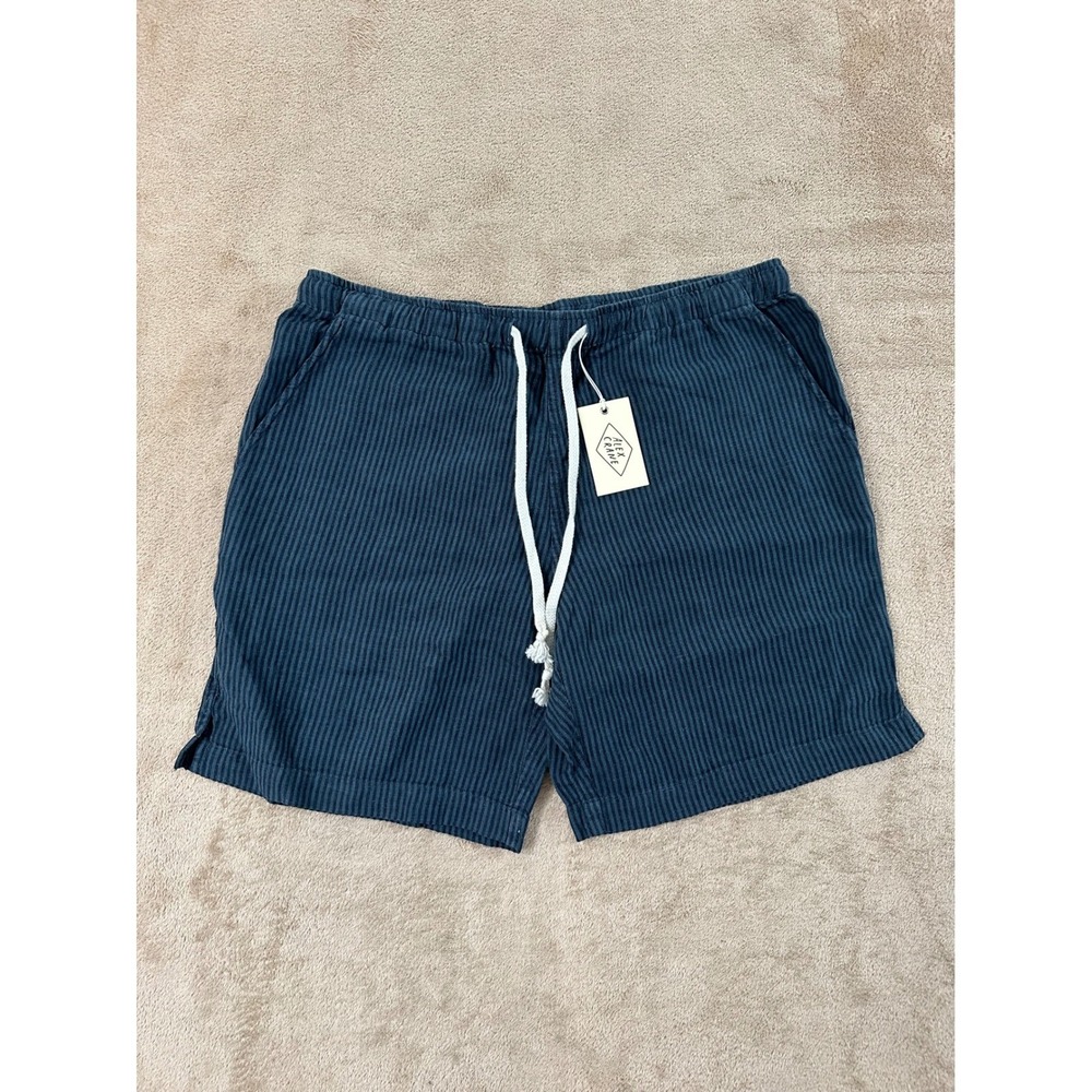 Alex Crane Bo Shorts Men's Size Large Blue Striped 100% Linen Elastic Waist NEW